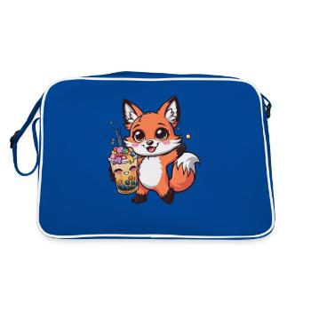 Kawaii Fox with Bubble Tea - Retro Bag - blue/white - Back