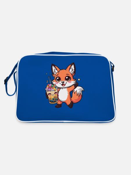 Kawaii Fox with Bubble Tea - Retro Bag - blue/white - Back