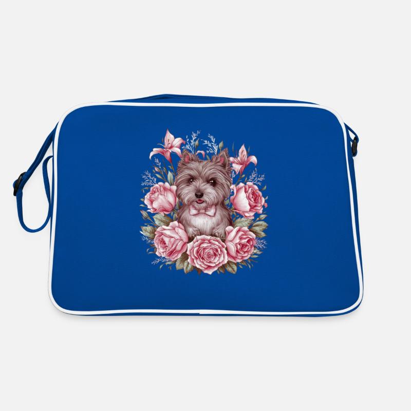 Süßer Cairn Terrier mit farbenfrohen Rosen Retro Tasche