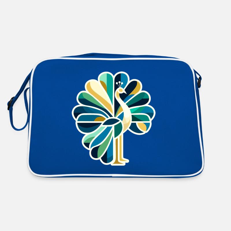 Abstrakter Pfau mit leuchtenden Farben - Retro Tasche - Blau/Weiß