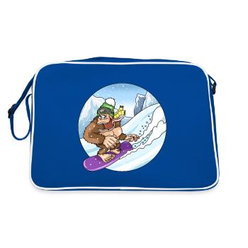 Cute Gorilla While Snowboarding Snow Landscape - Retro Bag - blue/white - Back