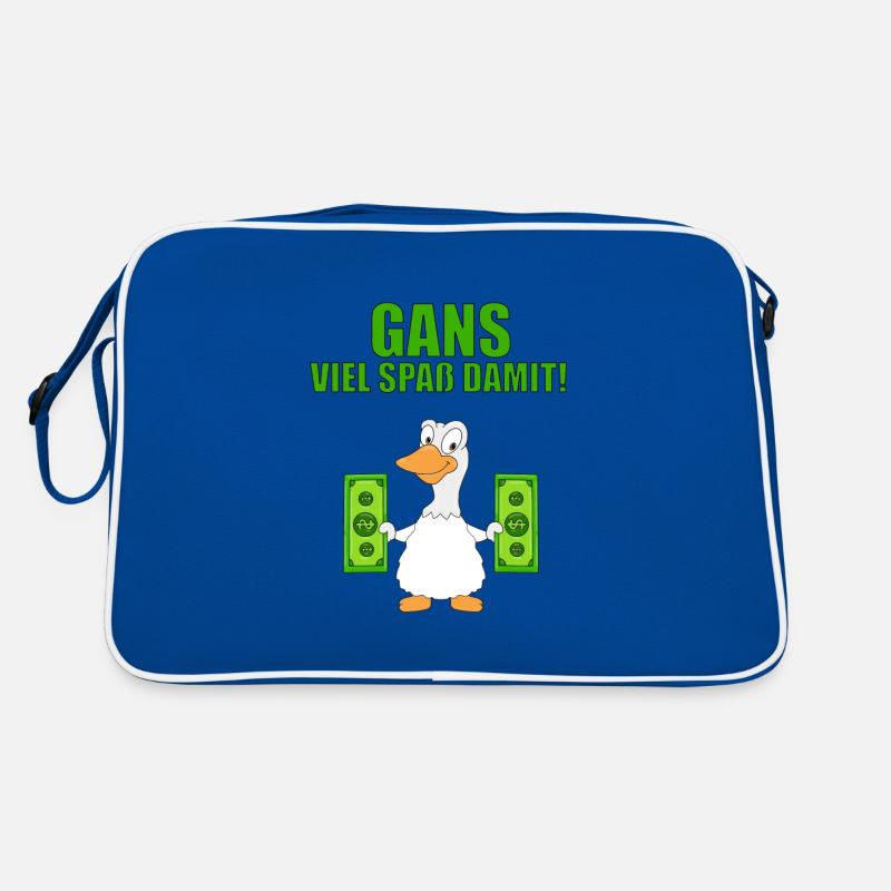 GANS - GELD - GANS VIEL SPAß DAMIT! - Retro Tasche - Blau/Weiß