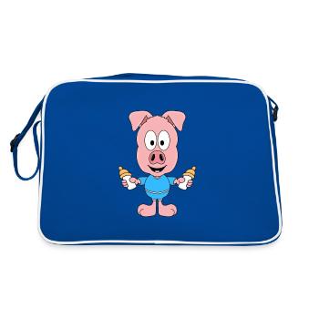 SCHWEIN - FLÄSCHCHEN - BABY - NACHWUCHS - TIERISCH - Retro Tasche - Blau/Weiß - Hinten