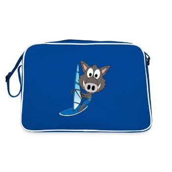 WINDSURFER - WILDSCHWEIN - WASSERSPORT - TIERISCH - Retro Tasche - Blau/Weiß - Hinten