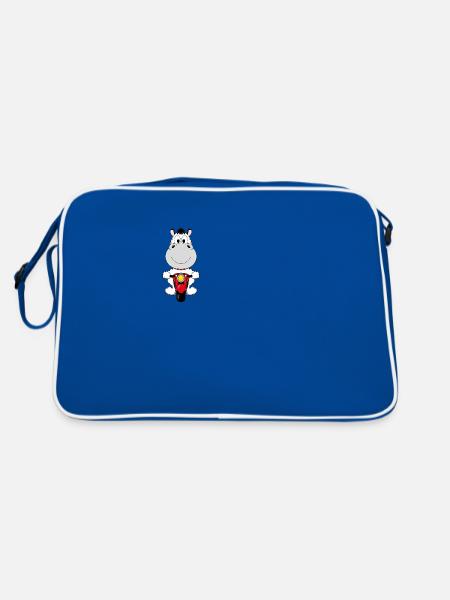 ZEBRA - MOTORRAD - BIKER - TIERISCH - TIER - Retro Tasche - Blau/Weiß - Hinten
