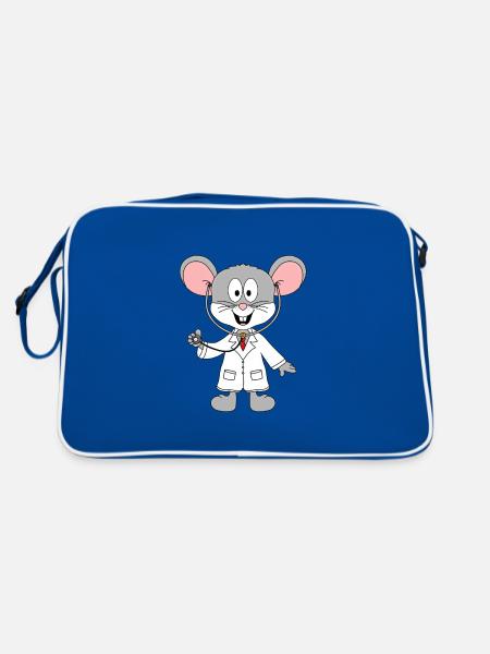 MAUS - ARZT - TIER - KINDER - BABY - Retro Tasche - Blau/Weiß