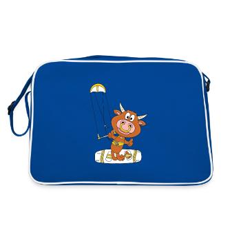 BULLE - KUH - RIND - KITER - KITESURFER - KITE - Retro Tasche - Blau/Weiß - Hinten