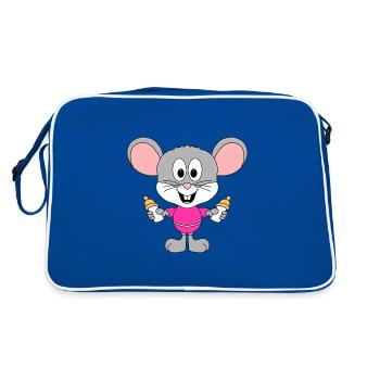 MAUS - BABY - FLÄSCHCHEN - GEBURT - KIND - TIER - Retro Tasche - Blau/Weiß - Hinten