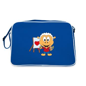 SCHAF - MALER - MALEN - KUNST - LIEBE - TIER - Retro Tasche - Blau/Weiß - Hinten