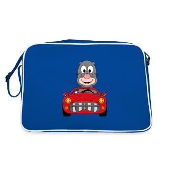 MAULWURF - CABRIO - AUTO - TIER - TIERISCH - FUN - Retro Tasche - Blau/Weiß - Hinten