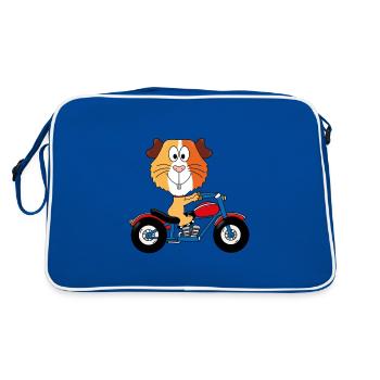 MOTORRAD - BIKER - MEERSCHWEINCHEN - TIERISCH - Retro Tasche - Blau/Weiß - Hinten