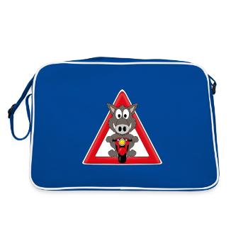 ACHTUNG WILDSCHWEIN - WILDE SAU - WILDSAU - BIKER - Retro Tasche - Blau/Weiß - Hinten