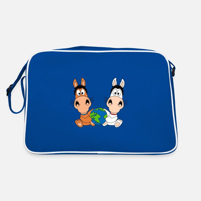 PFERDE - PONYS - ERDE - WELT - PLANET - TIERE - Retro Tasche - Blau/Weiß