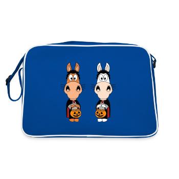 PFERDE - PONYS - HALLOWEEN - TIERISCH - Retro Tasche - Blau/Weiß - Hinten