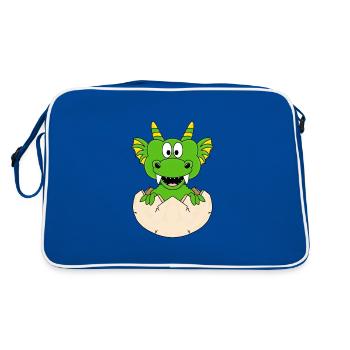DRACHE - EI - DRACHENEI - GEBURT - BABY - KIND - Retro Tasche - Blau/Weiß - Hinten