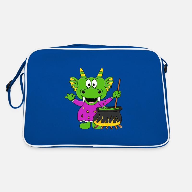 DRACHE - HALLOWEEN - KOCH - KOCHEN - Retro Tasche - Blau/Weiß