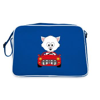 KATZE - AUTO - CABRIO - TIER - TIERISCH - Retro Tasche - Blau/Weiß - Hinten