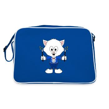 KATZE - ZAUBERER - TIER - KIND - BABY - ZAUBERN - Retro Tasche - Blau/Weiß - Hinten