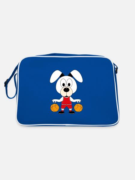 HUND - BASKETBALL - SPORT - TIER - KIND - BABY - Retro Tasche - Blau/Weiß - Hinten