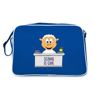 SCHAF - SCHULE - SCHÜLER - LEHRER - TIER - Retro Tasche - Blau/Weiß - Hinten