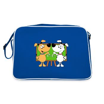 HUNDE - SCHULE - SCHÜLER - MATHE - RECHNEN - Retro Tasche - Blau/Weiß - Hinten