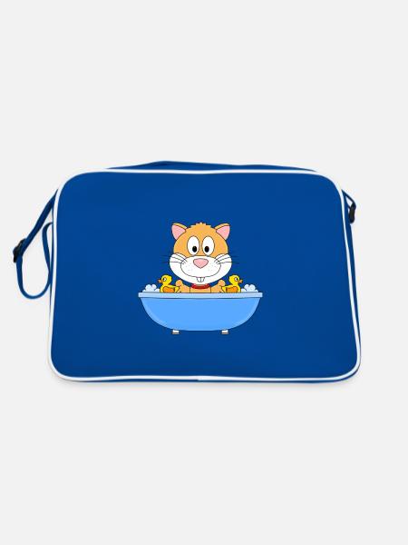 HAMSTER - BADEWANNE - BADEN - TIER - TIERISCH - Retro Tasche - Blau/Weiß - Hinten