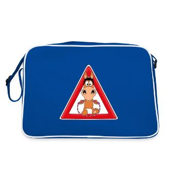 ACHTUNG SPRINGPFERD - SPRINGREITEN - PFERD - SPORT - Retro Tasche - Blau/Weiß - Hinten