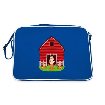 PFERD - PONYHOF - REITERHOF - HÜHNER - TIERISCH - Retro Tasche - Blau/Weiß - Hinten