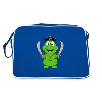 FROSCH - PIRAT - SEERÄUBER - TIER - TIERISCH - Retro Tasche - Blau/Weiß - Hinten