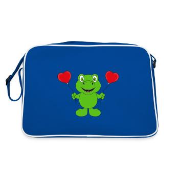 LIEBE - DINO - DINOSAURIER - LUFTBALLONS - LOVE - Retro Tasche - Blau/Weiß - Hinten