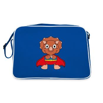 SUPERHELD - DINO - DINOSAURIER - KINDER - BABYS - Retro Tasche - Blau/Weiß - Hinten