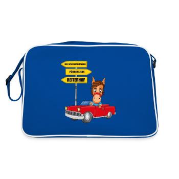 REITERHOF - PFERD - PFERDE - AUTO - Retro Tasche - Blau/Weiß - Hinten