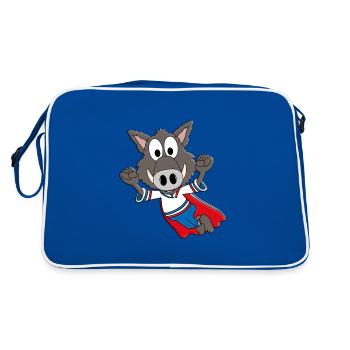 WILDSCHWEIN - KEILER - SUPERHELD - TIER - KINDER - Retro Tasche - Blau/Weiß - Hinten