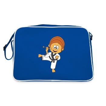 JUNGE - FLIEGENFÄNGER - KARATE - STÄBCHEN - FLIEGE - Retro Tasche - Blau/Weiß - Hinten