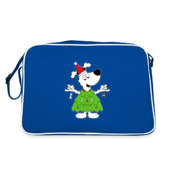 HUND - WEIHNACHTSBAUM - WEIHNACHTEN - TIERISCH - Retro Tasche - Blau/Weiß - Hinten