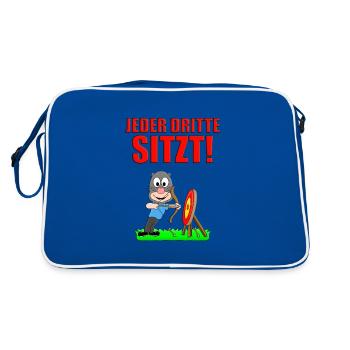 BOGENSCHIEßEN - MAULWURF - JEDER DRITTE SITZT! - Retro Tasche - Blau/Weiß - Hinten