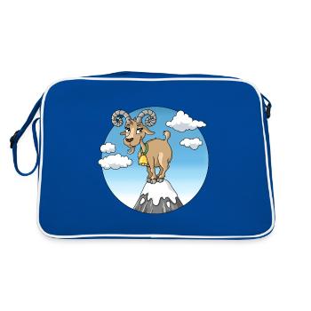 Mountain Goat Goat on Mountain Peak Mountains Cartoon - Retro Bag - blue/white - Back