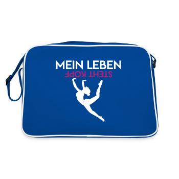 Mein Leben Steht Kopf Turnerin Turnen Kunstturner - Retro Tasche - Blau/Weiß - Hinten