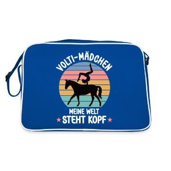 Volti Mädchen Voltigieren Pferde Spruch Vaulting - Retro Tasche - Blau/Weiß - Hinten