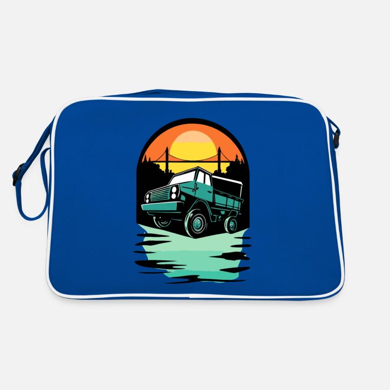 Coucher de soleil, un pont et un camion Sac Retro