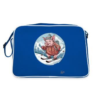 Funny Winter Scene: Skiing Ski Pig - Retro Bag - blue/white - Back