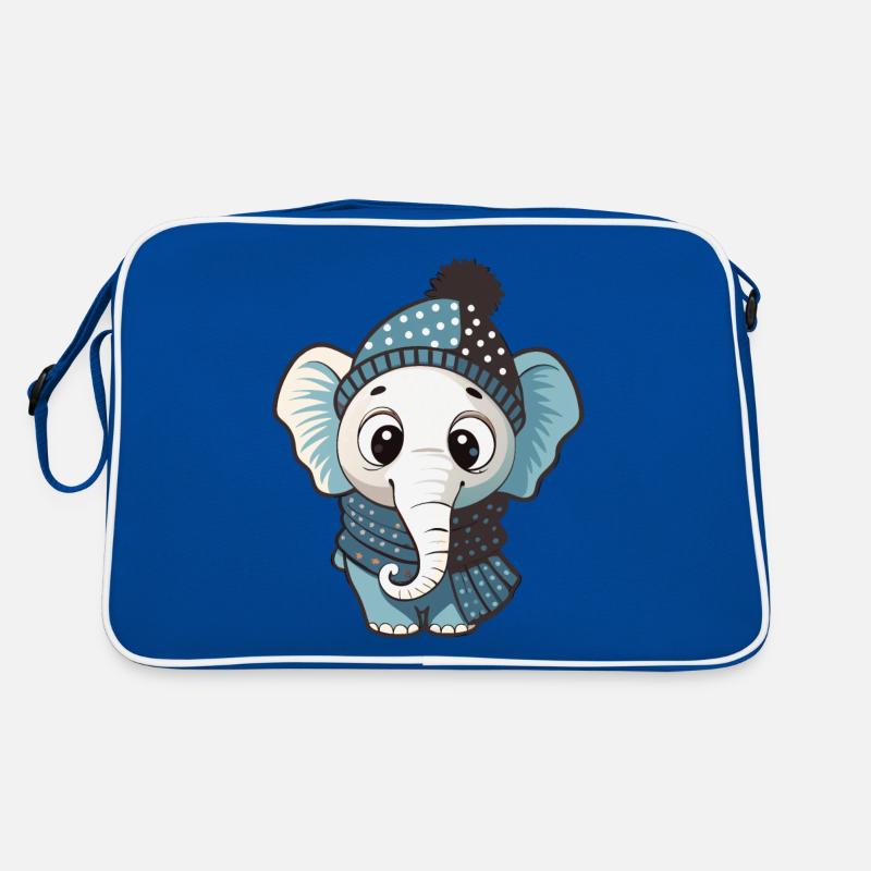 Éléphant mignon avec écharpe et chapeau à pompon. Sac Retro