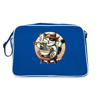 Manger des ramen, chat heureux - Sac Retro - bleu/blanc - Dos