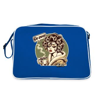 Frau mit Kaffee und schlechter Morgen, Geh Weg - Retro Tasche - Blau/Weiß - Hinten