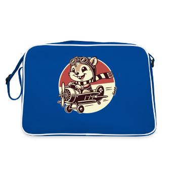 Funny Squirrel Pilot in Propeller Airplane - Retro Bag - blue/white - Back