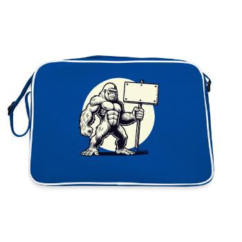 Starker Gorilla mit leerem Schild: Dein Text hier! - Retro Tasche - Blau/Weiß - Hinten