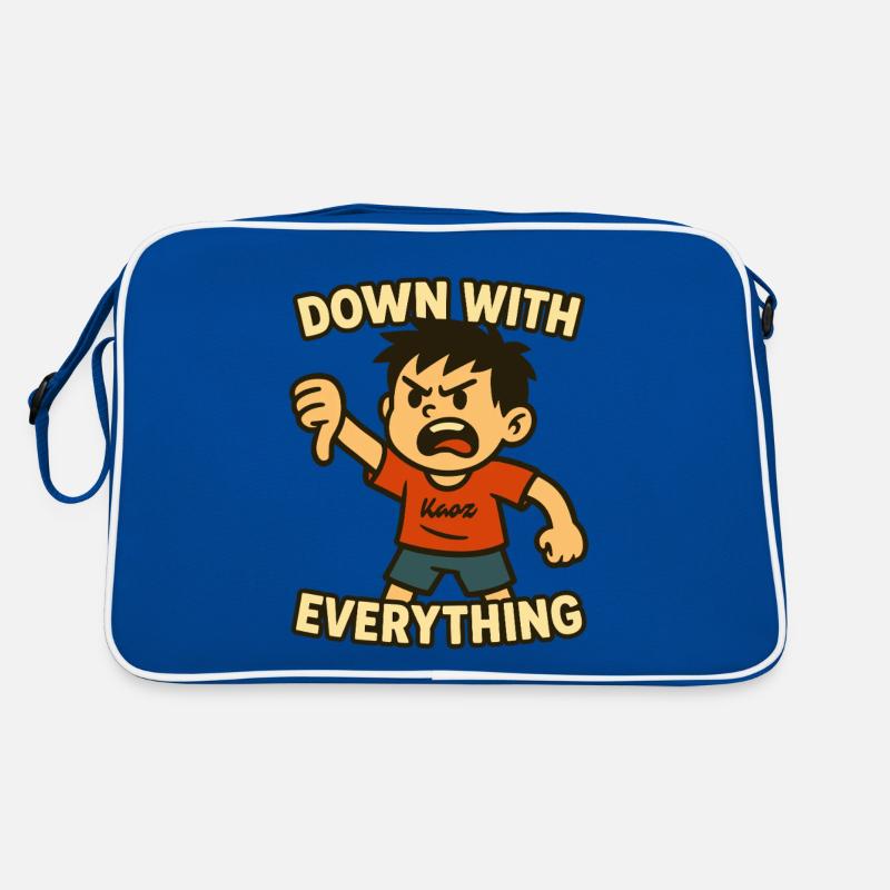 À bas tout ! Garçon en colère en signe de protestation Sac Retro