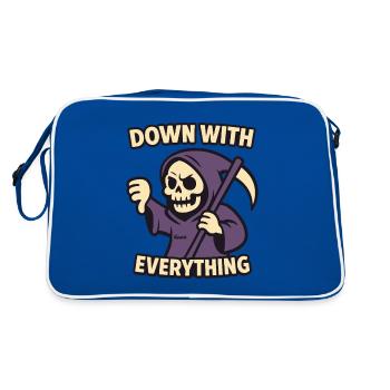 Nieder mit Allem, Genervter Sensenmann Cartoon - Retro Tasche - Blau/Weiß - Hinten