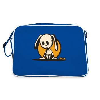 Nachdenklicher Hase – stilles Cartoon-Motiv - Retro Tasche - Blau/Weiß - Hinten