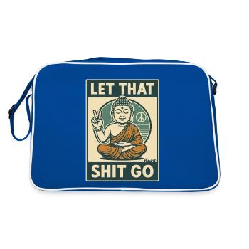 Meditierender Buddha mit frechem Spruch Design - Retro Tasche - Blau/Weiß - Hinten